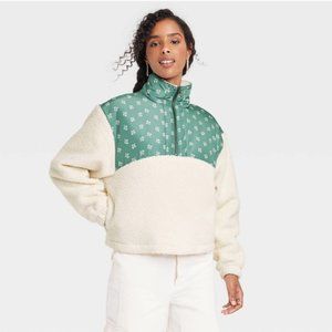 Women's Colorblock Quarter Zip Sherpa Sweatshirt - Universal Thread White XS NWT